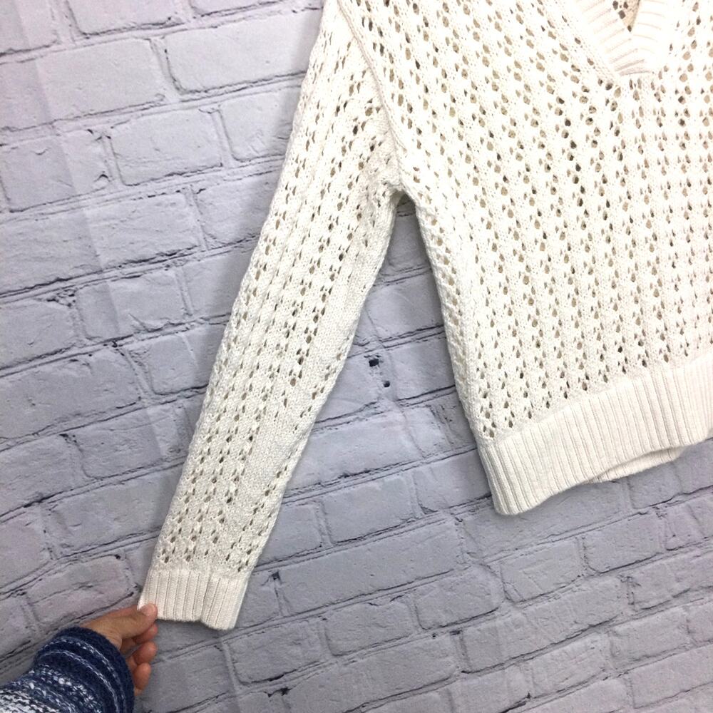 Loft Petites Cottagecore Open Knit Split Neck Cream Pullover Sweater Size XXS - Picture 5 of 13